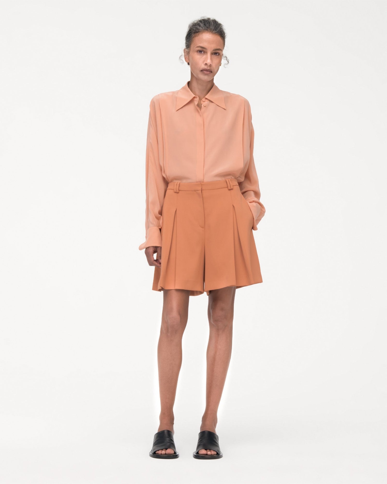 Another Tomorrow Fluid Pleated Short in Clay – Viscose Women's Trousers