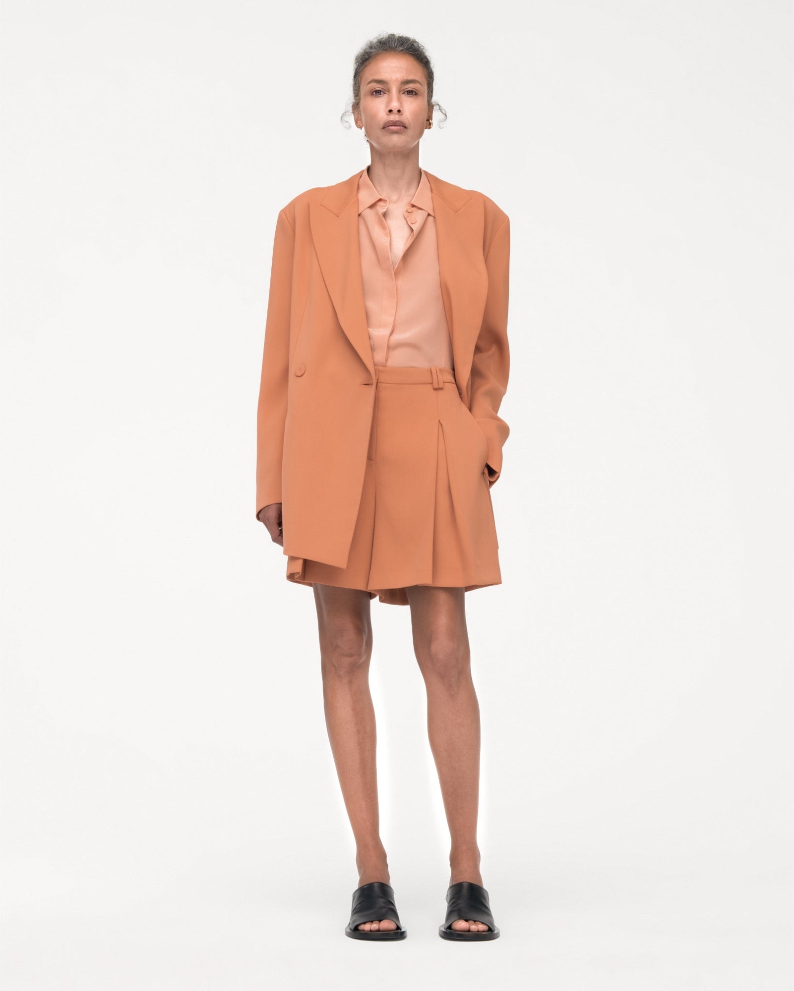 Another Tomorrow Fluid Pleated Short in Clay – Viscose Women's Trousers