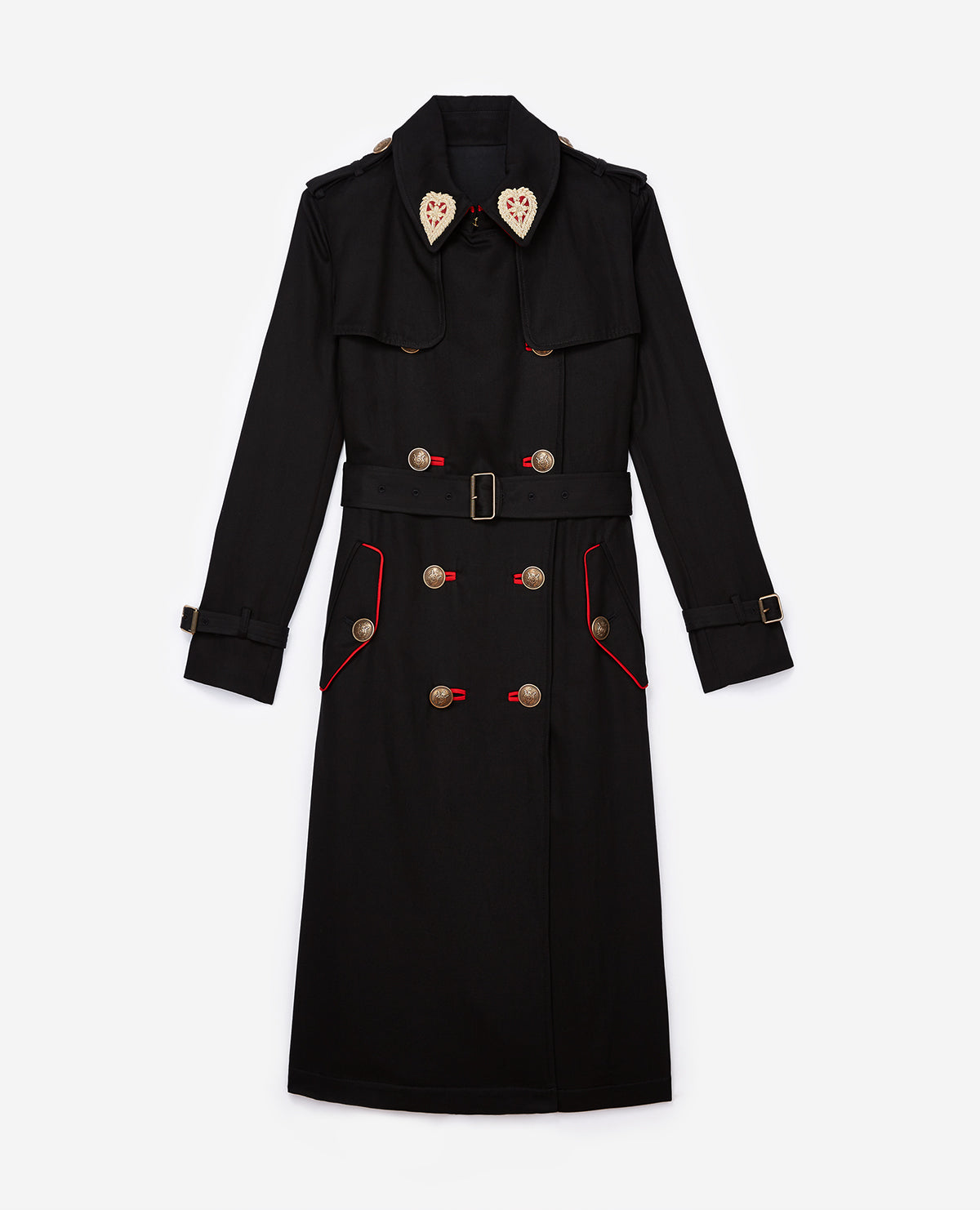 Flowing, Twin-Button Trench Coat With Contrasting Details | Women | Black