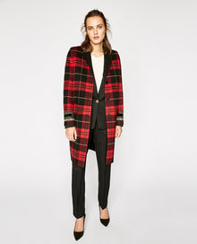 Checked Wool Mix Coat | Women | Black x Red