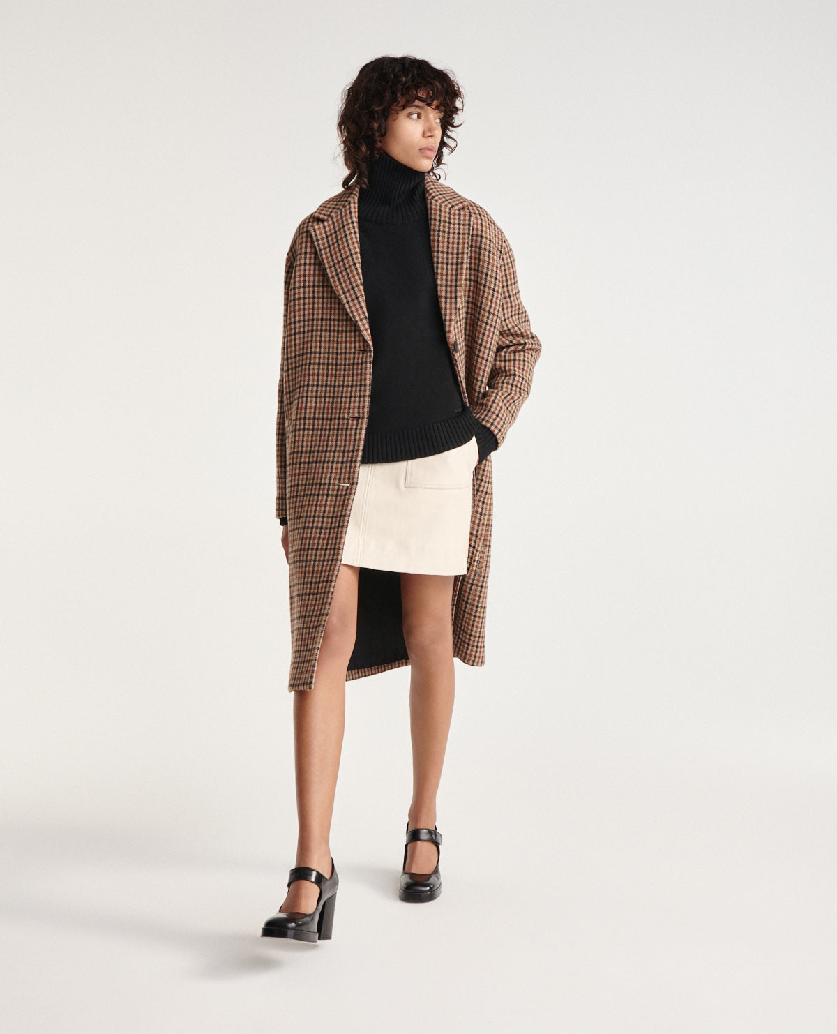 Double-Faced Check Wool Coat | Women | Brown