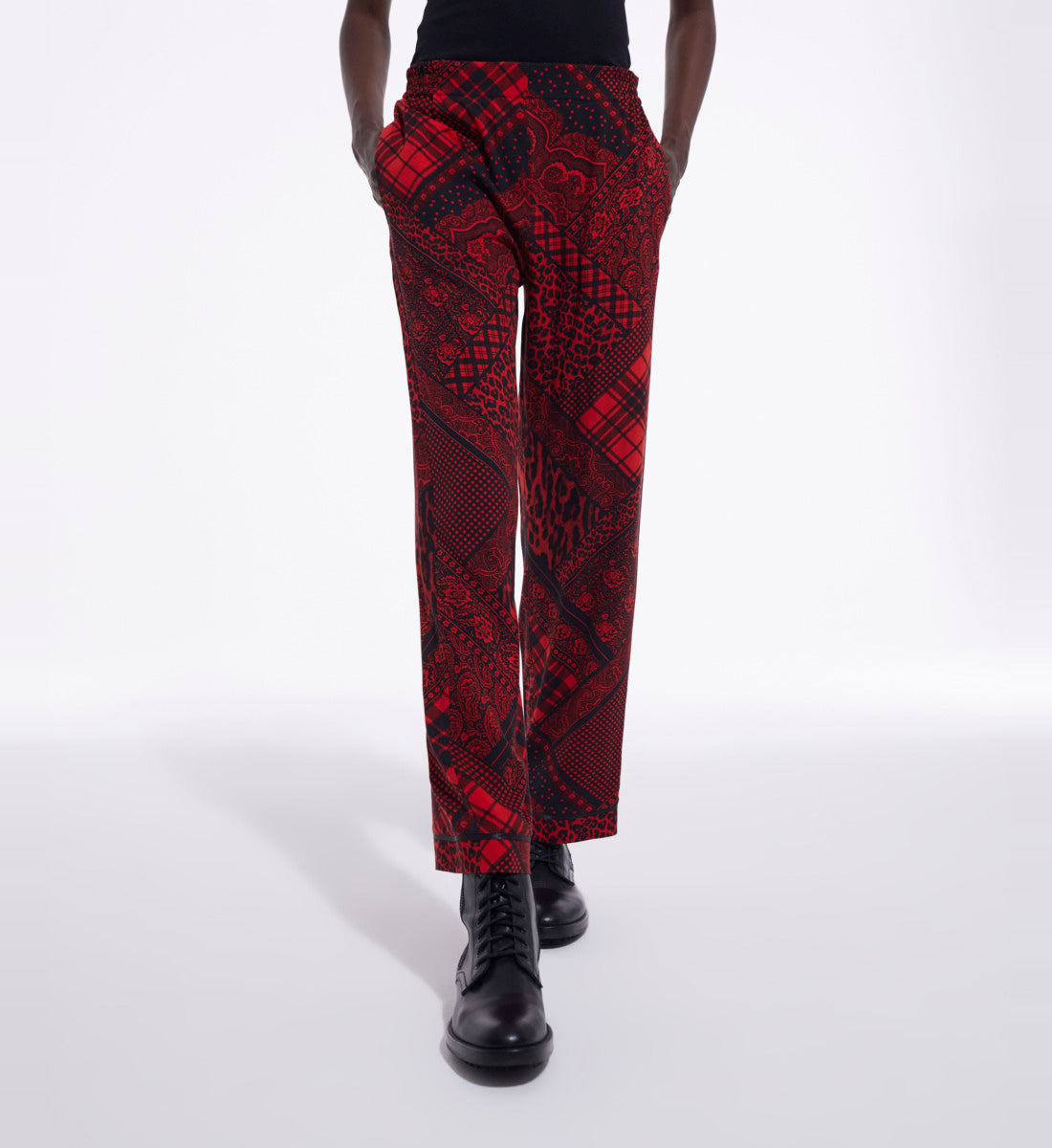 Straight Printed Pants | Women | Red x Black