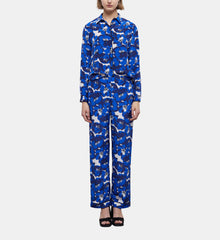 Silk Printed Pants | Women | Blue