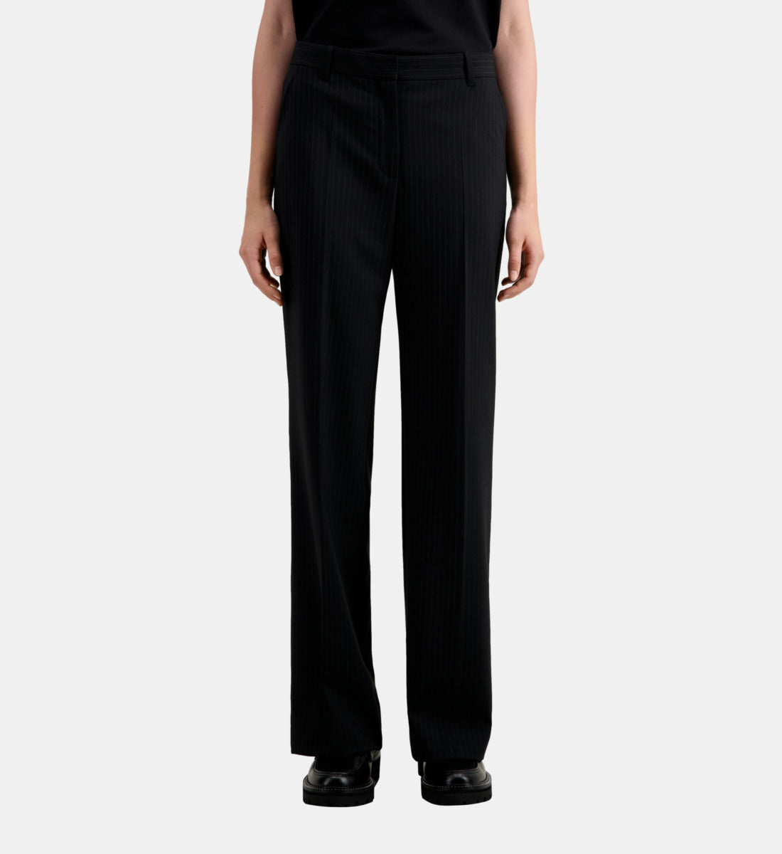 Striped Wool-Blend Suit Trousers | Women | Black x White