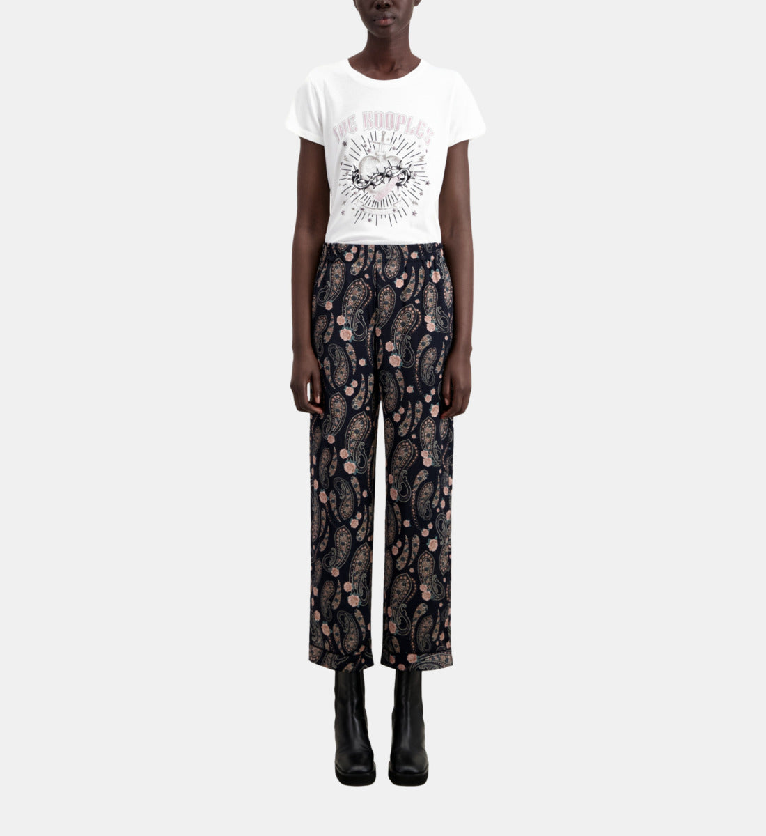 Printed Trousers | Women | Black x Pink