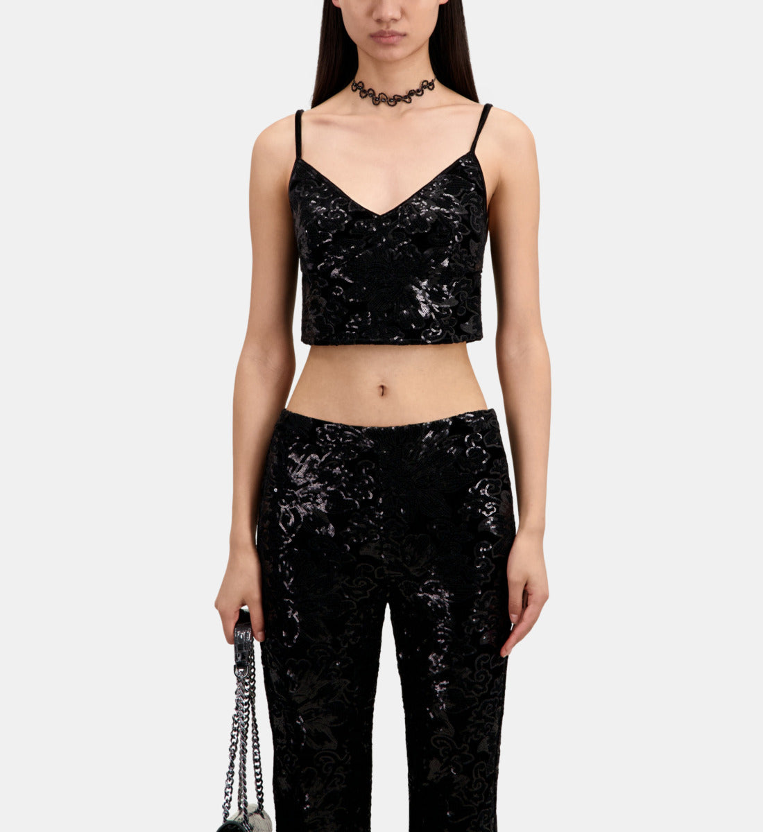 Velvet Trousers With Sequins | Women | Black