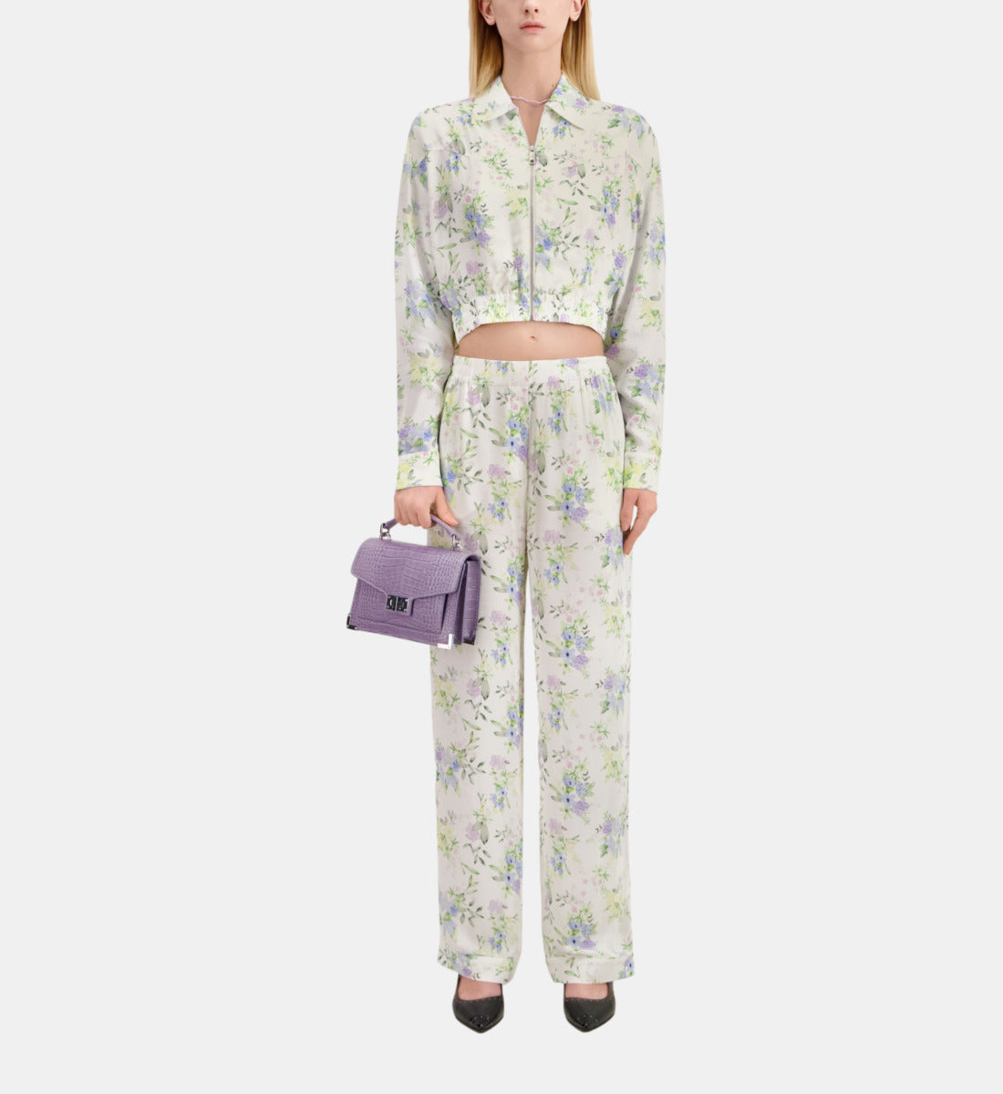 Floral Print Trousers | Women | Light Blue x White