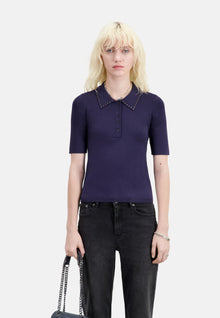 Knitted Polo T-Shirt | Women | Navy Blue