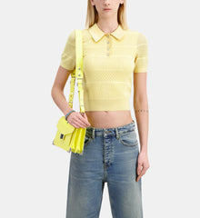 Light Openwork Knit Polo T-Shirt | Women | Mellow Yellow