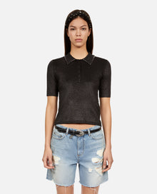 Mesh Polo T-Shirt | Women | Black