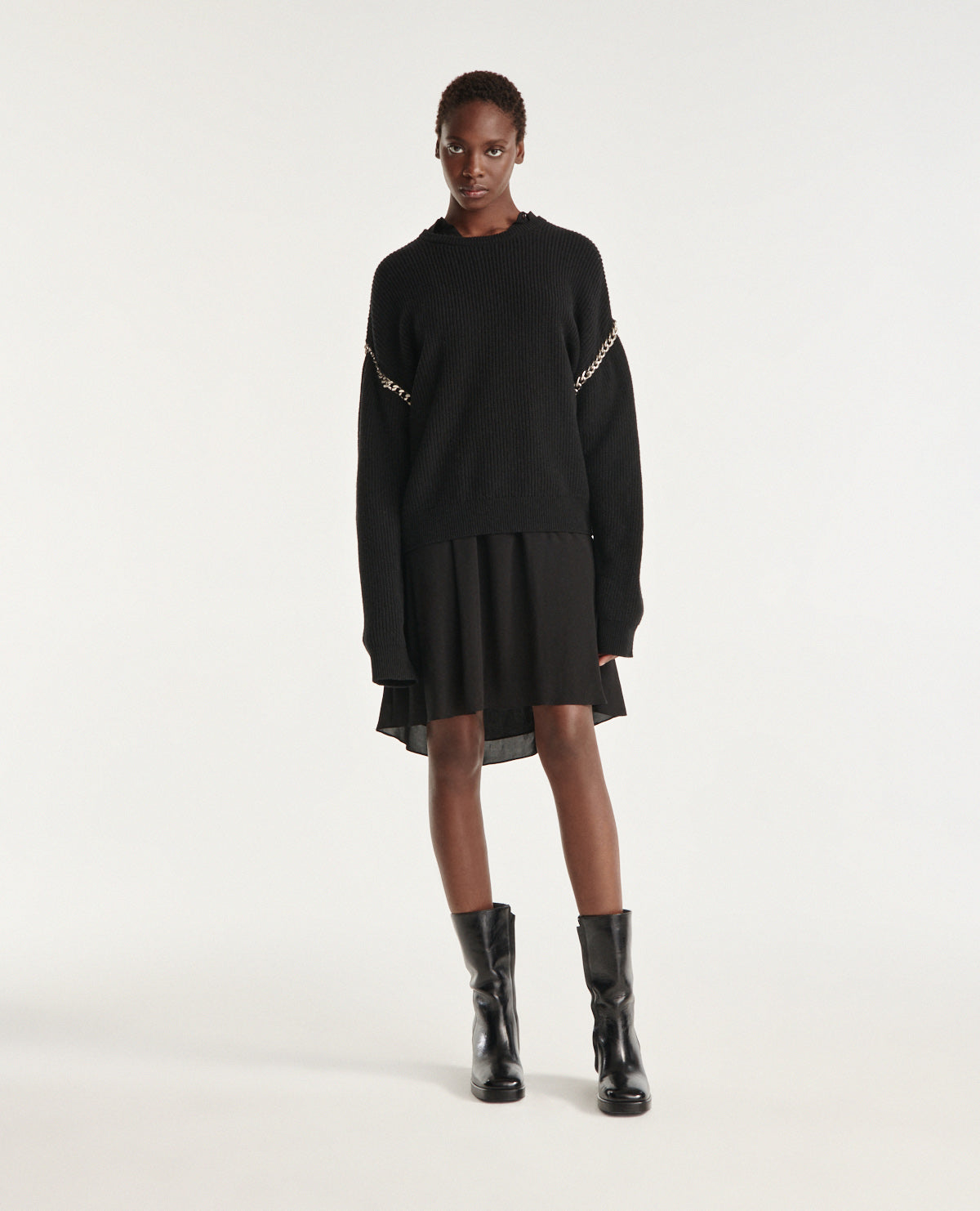 Loose Wool Sweater With Chain Details | Women | Black