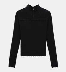 Cropped Openwork Mesh Sweater | Women | Black