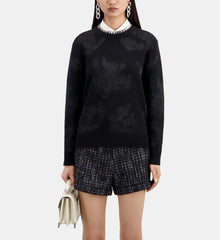 Wool-Blend Jumper With Silver Patterns | Women | Black x Black