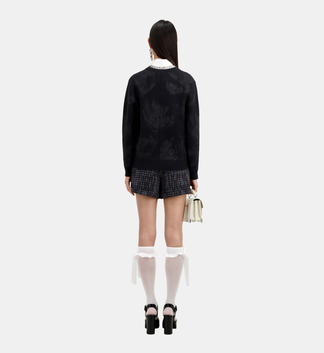 Wool-Blend Jumper With Silver Patterns | Women | Black x Black