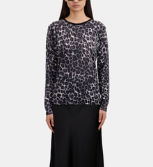 Printed Cashmere Sweater | Women | Black x White Leopard