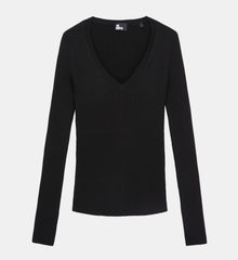 Ribbed Fine Knit Sweater | Women | Black