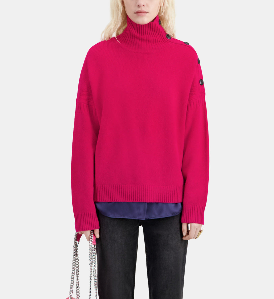 Fuchsia Wool And Cashmere Sweater With Buttons | Women | Cherry