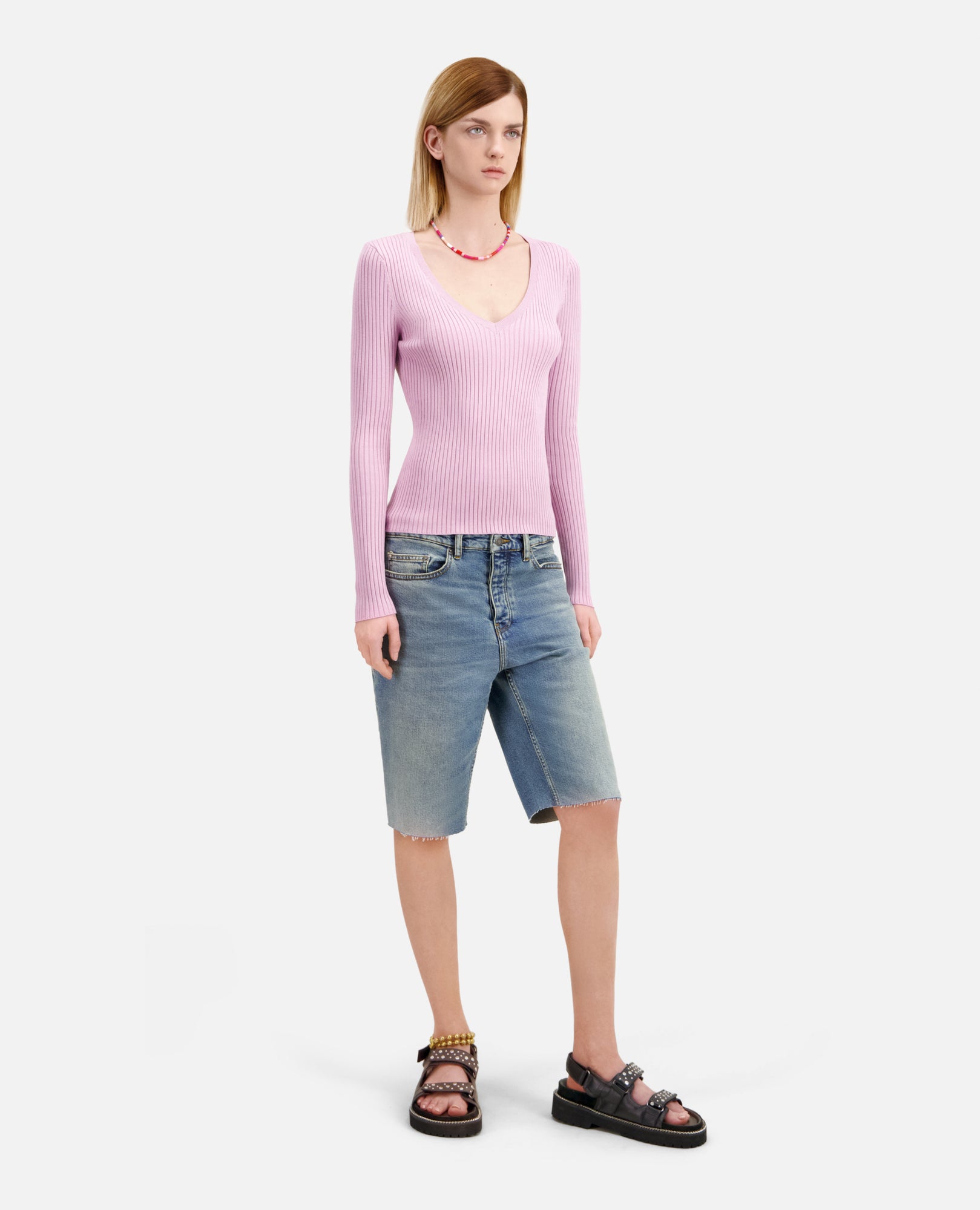 Ribbed Knit Sweater | Women | Pink