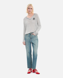 Blazon Wool And Cashmere Striped Sweater | Women | White x Blue