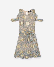 Western Flower Print Dress In Silk Muslin With Drop Sleeves | Women | Green