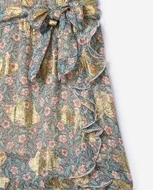 Western Flower Print Dress In Silk Muslin With Drop Sleeves | Women | Green