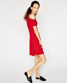 Knit Dress With Jewels | Women | Red