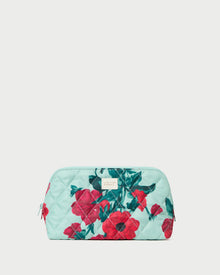 Frances Mint Floral Cosmetic Pouch in quilted mint floral nylon.