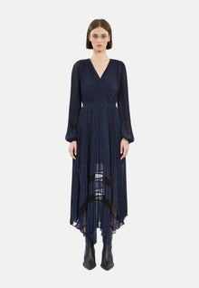 Long Blue Pleated Dress | Women | Navy