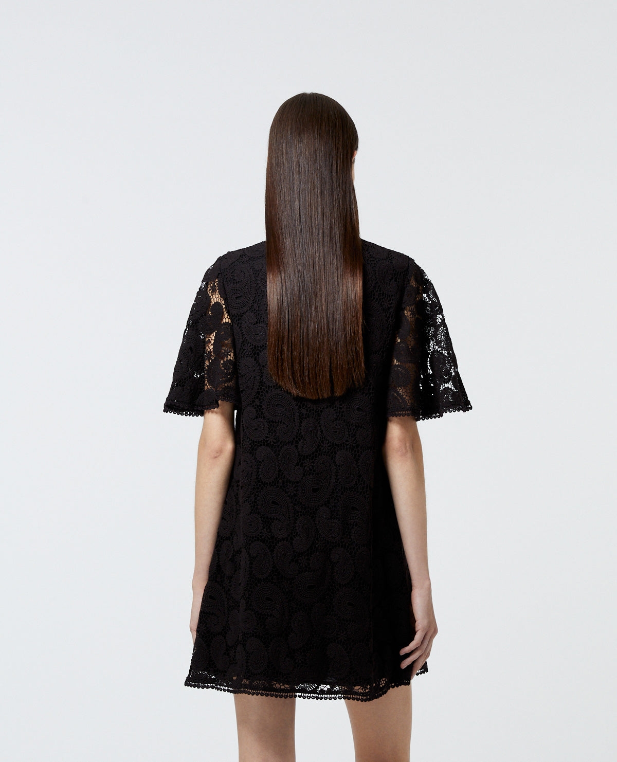 Short Printed Dress With Lace Frills | Women | Black