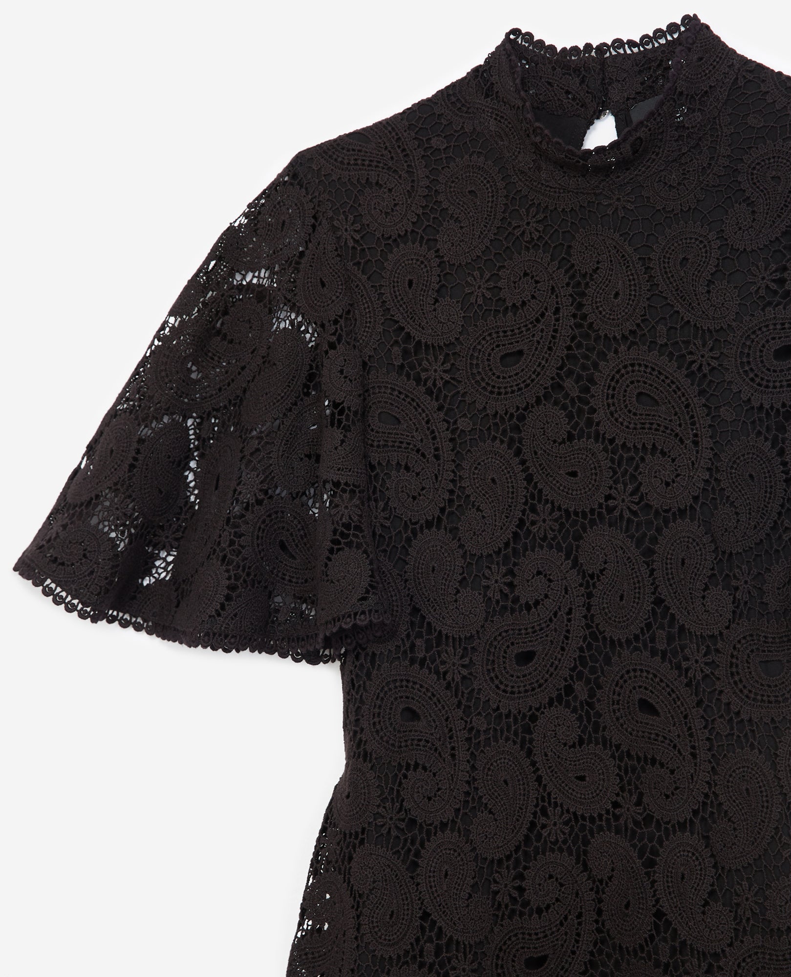 Short Printed Dress With Lace Frills | Women | Black