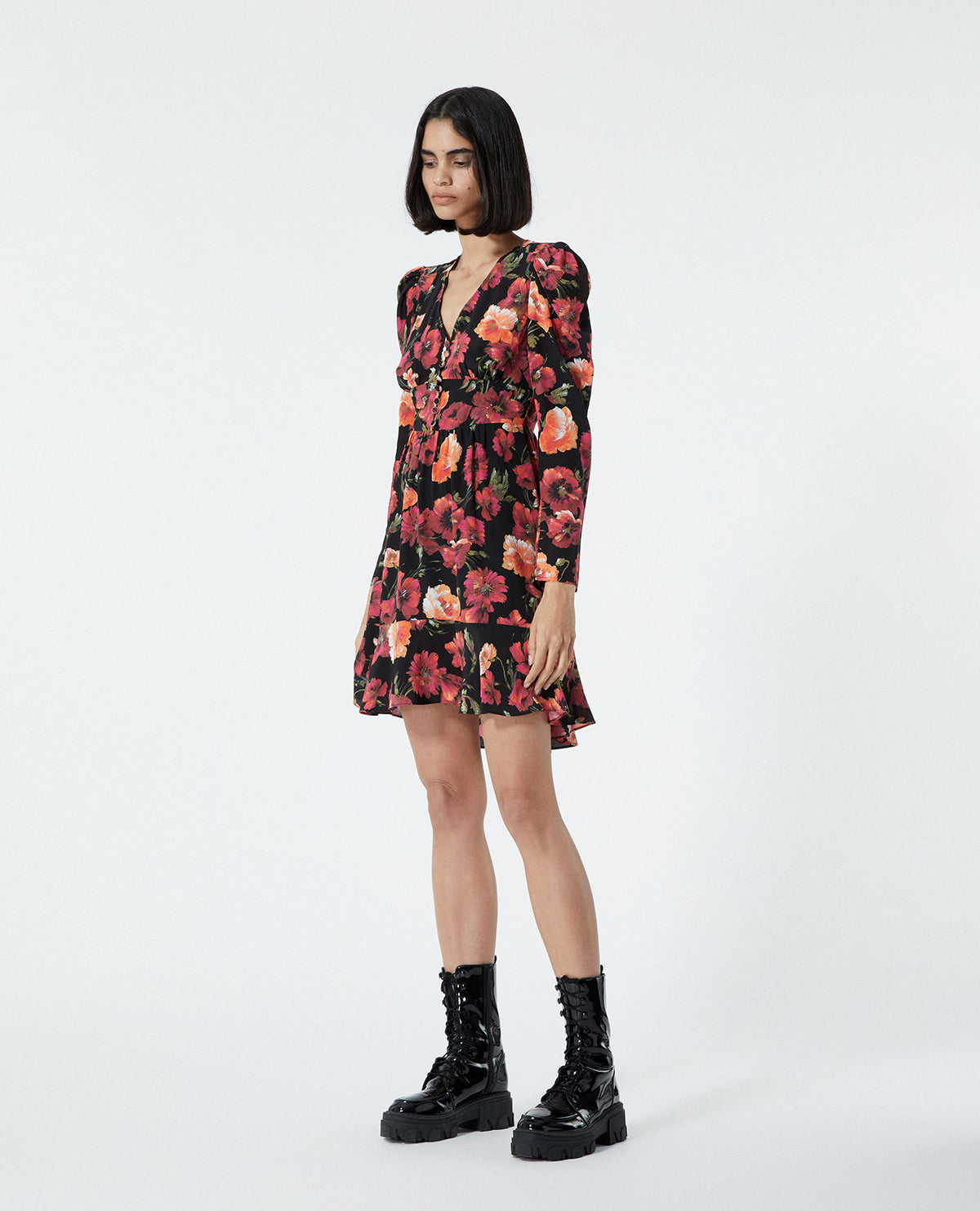 Short Floral Printed Silk Dress | Women | Multicolorlor