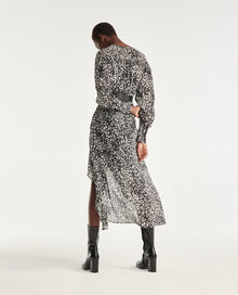 Long Draped Leopard Print Dress | Women | Black x Ecru