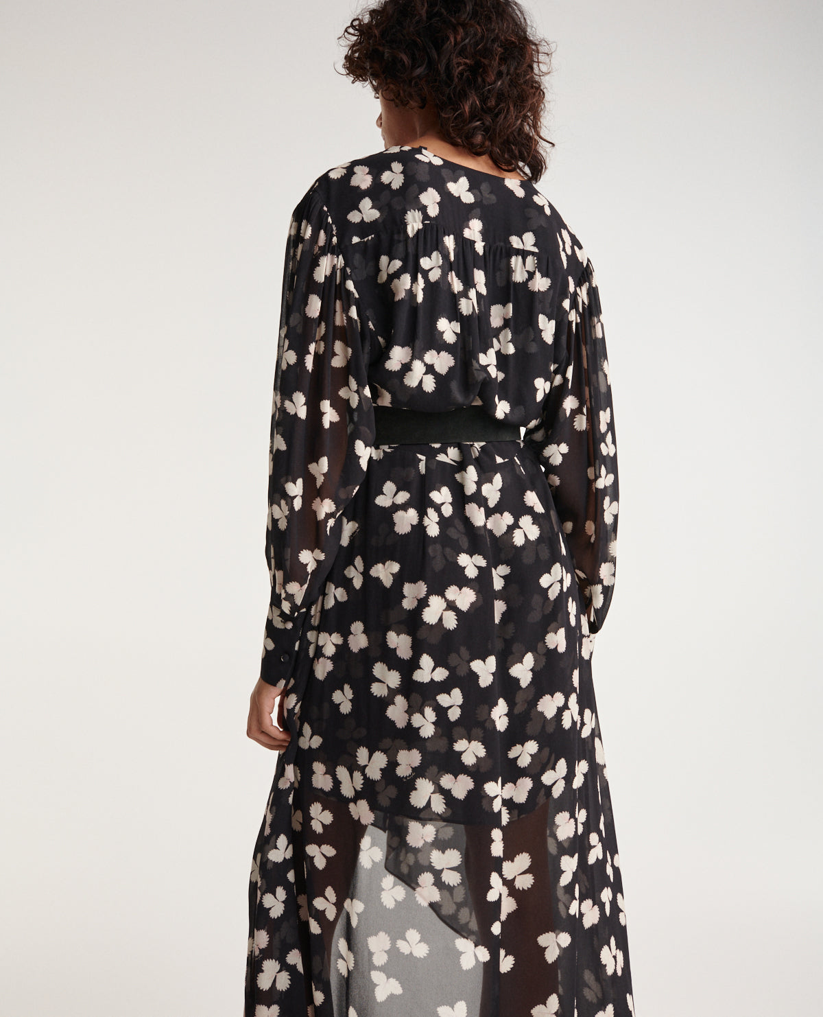 Asymmetric Long Flowing Dress Floral | Women | Black x Ecru