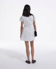 Short Ecru Embroidered Dress W/ Ribbon Detail | Women | Off White