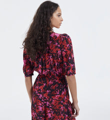 Red Printed Short Dress With Crossover Neck | Women | Pink