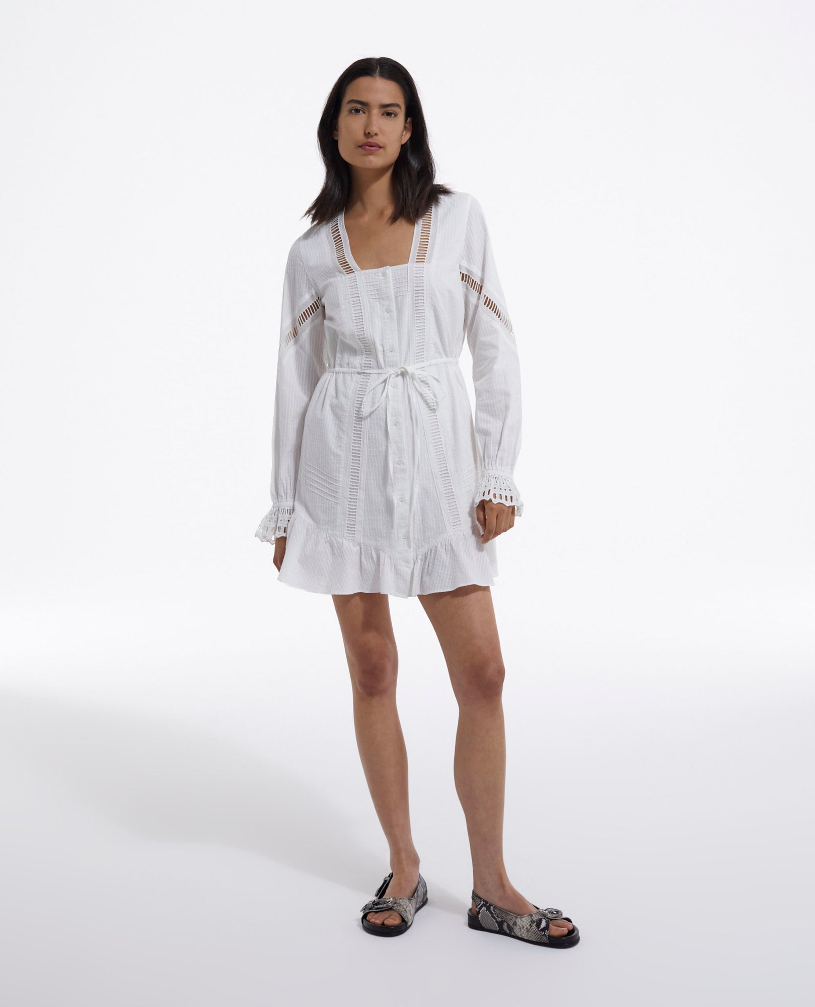 Short Light Dress With Embroidery | Women | Off White