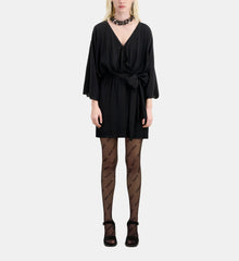 Short Belted Kimono Dress In Silk Viscose | Women | Black