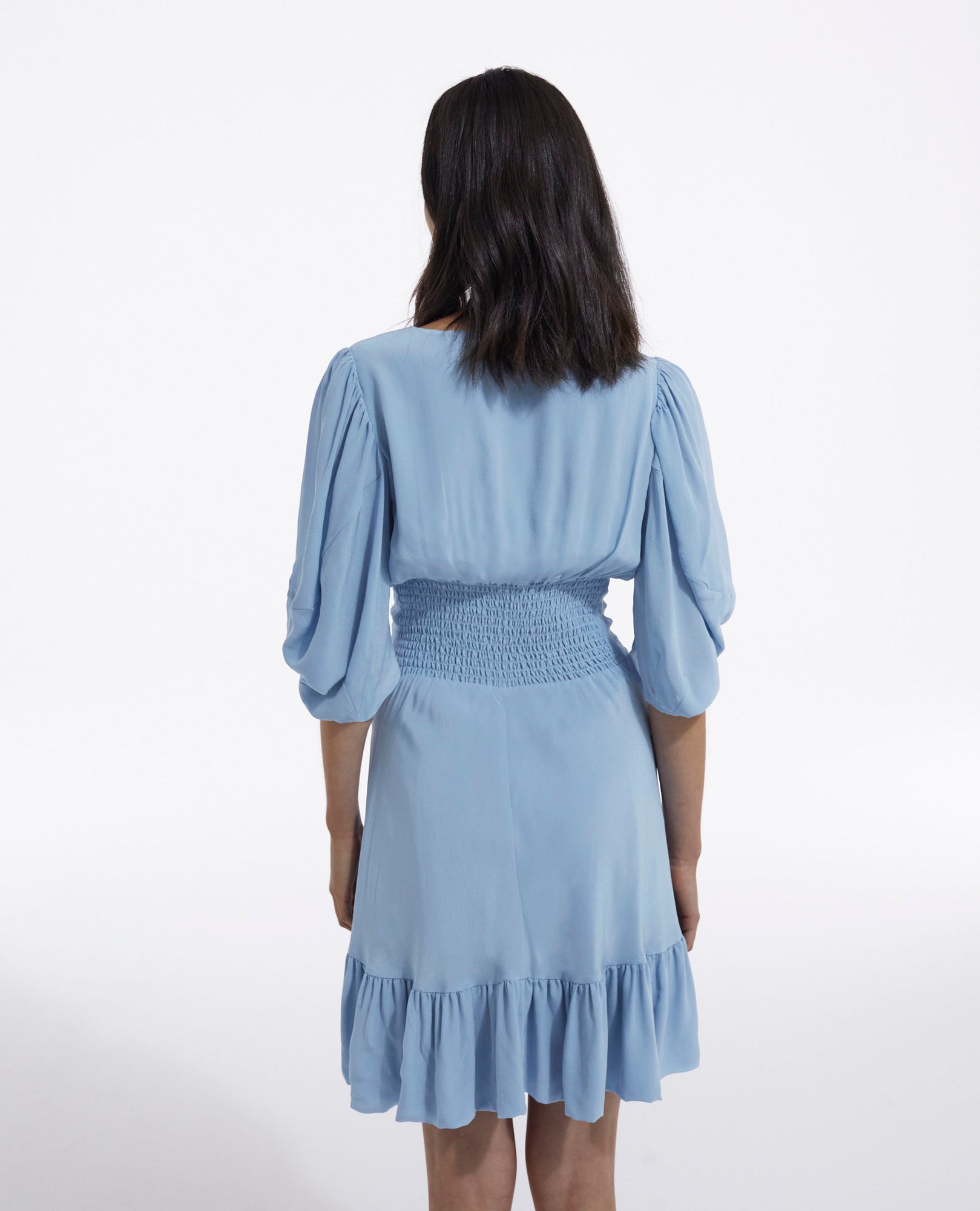 Short Dress With Covered Buttons | Women | Light Blue