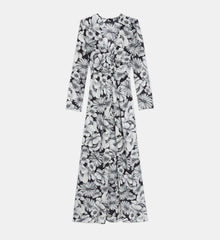 Long Floral Silk Dress | Women | Black x White