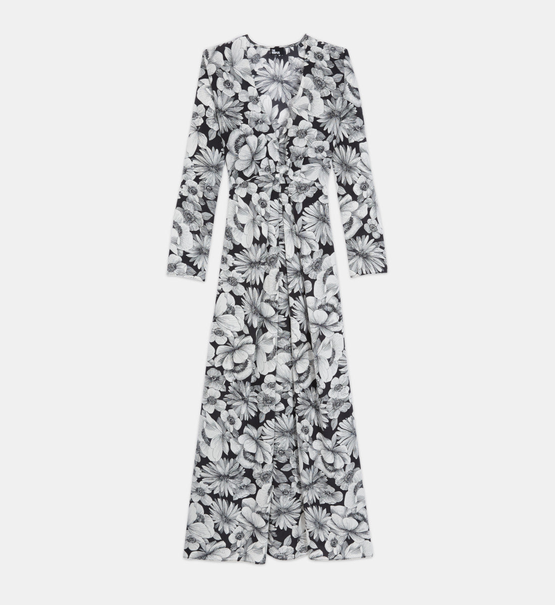 Long Floral Silk Dress | Women | Black x White