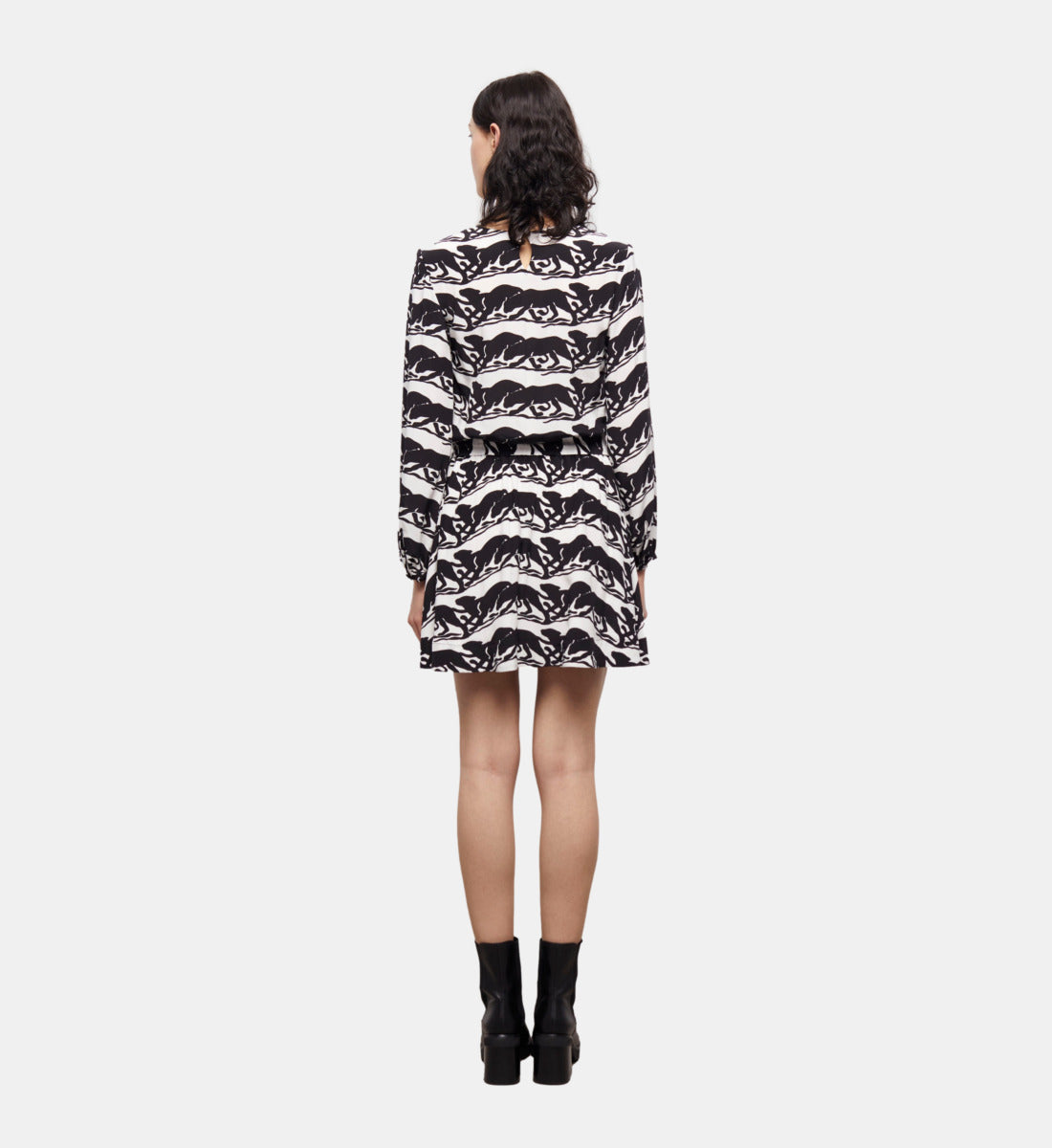 Short Dress With Printed Belt | Women | Black x White