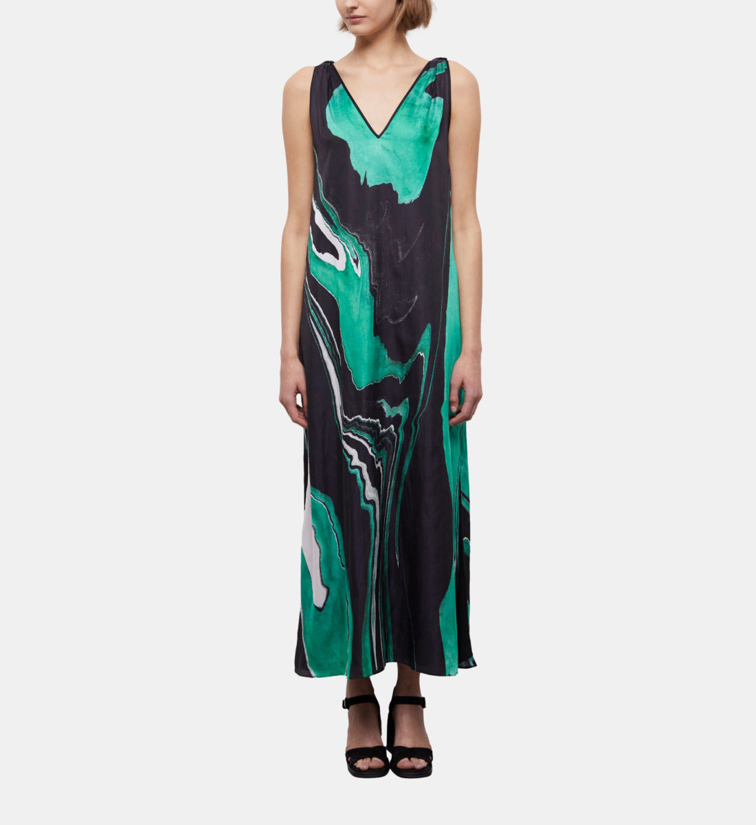 Printed Long Dress | Women | Black x Green