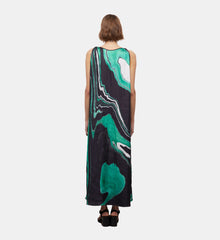 Printed Long Dress | Women | Black x Green