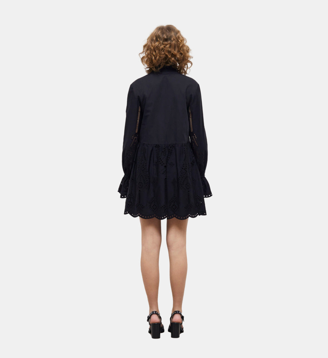 Short Dress With Broderie Anglaise | Women | Black