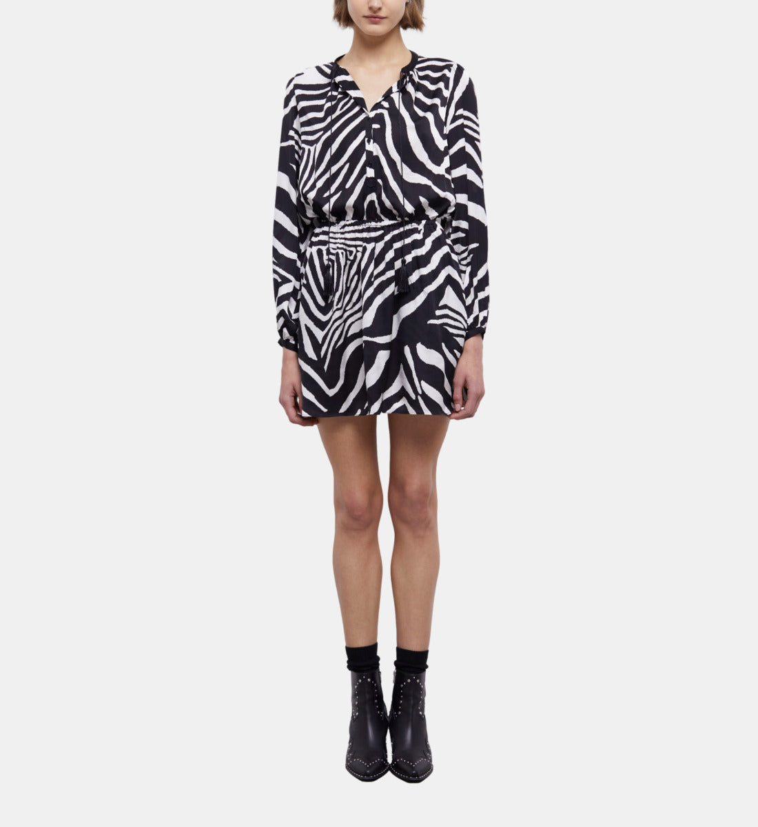 Short Printed Dress | Women | Black x White