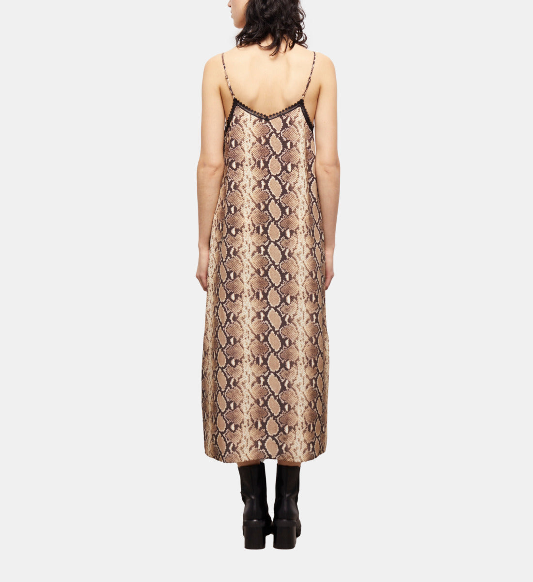 Long Snakeskin Print Babydoll Dress | Women | Beige