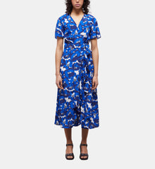 Long Printed Wrap Silk Dress | Women | Blue