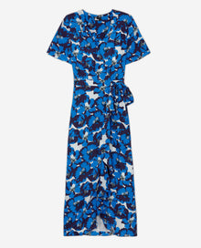 Long Printed Wrap Silk Dress | Women | Blue