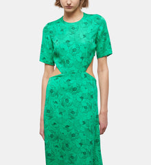 Long Printed Dress With Cut-Out Details | Women | Green