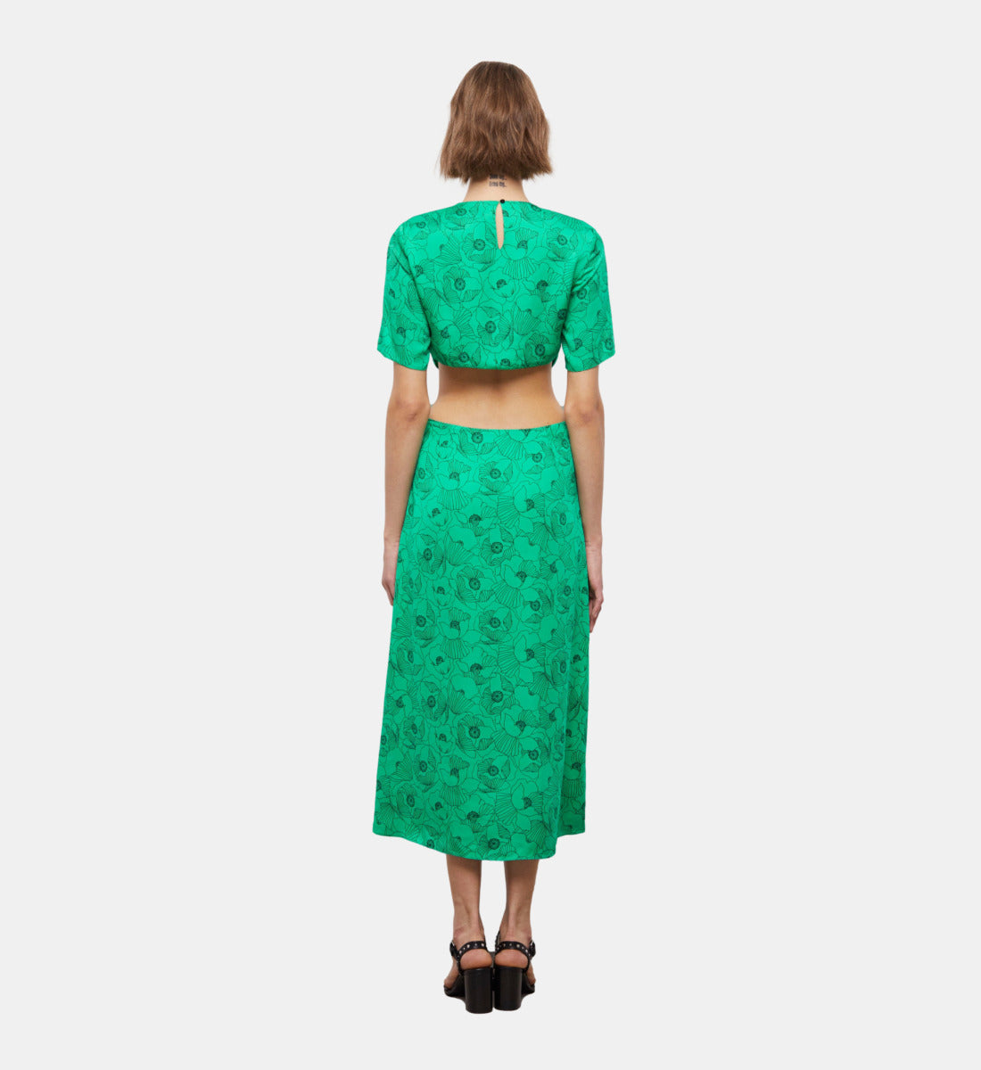 Long Printed Dress With Cut-Out Details | Women | Green